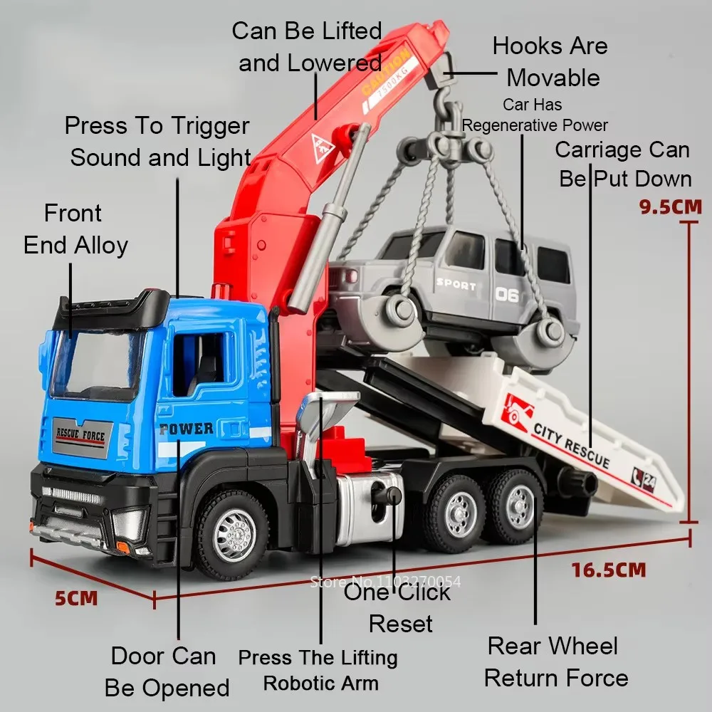 1:32 합금 목재 운송 크레인 장난감 모델 다이캐스트 트럭 문 열림 효과 사운드 라이트 풀백 차량 장난감 소년 선물