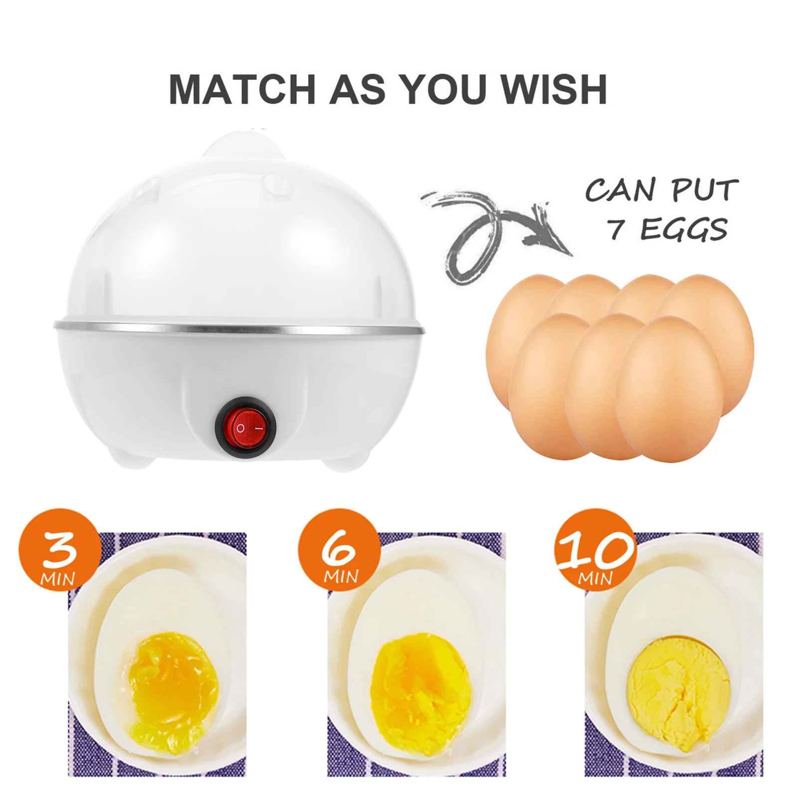 

Single Layer 7 Eggs Steamer Automatic Power Off Cooker Food Grade Plastic Healthy Kitchen Egg Boiler Egg Cooker