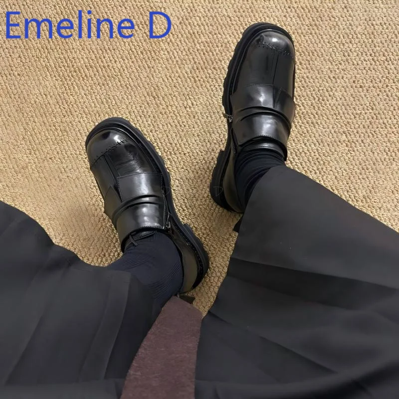 Big Head Stitched Leather Derby Shoes Fashionable Minimalist Style Square Heels Increased Comfort Versatility Casual Shoes
