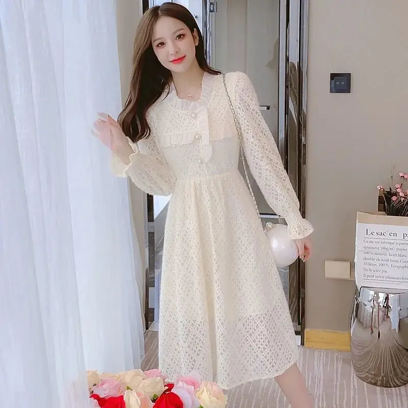 Long Sleeve Dress Women Thickening Autumn Tender White Elegant Holiday Classic Popular Fashion Ulzzang Stylish Daily New V277