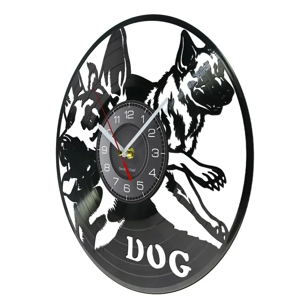 German Shepherd Dogs Silent Vinyl Record Retro Wall Clock Wolfhound Art Home Decor Vintage Police Dog Lover Hanging Watch Gift