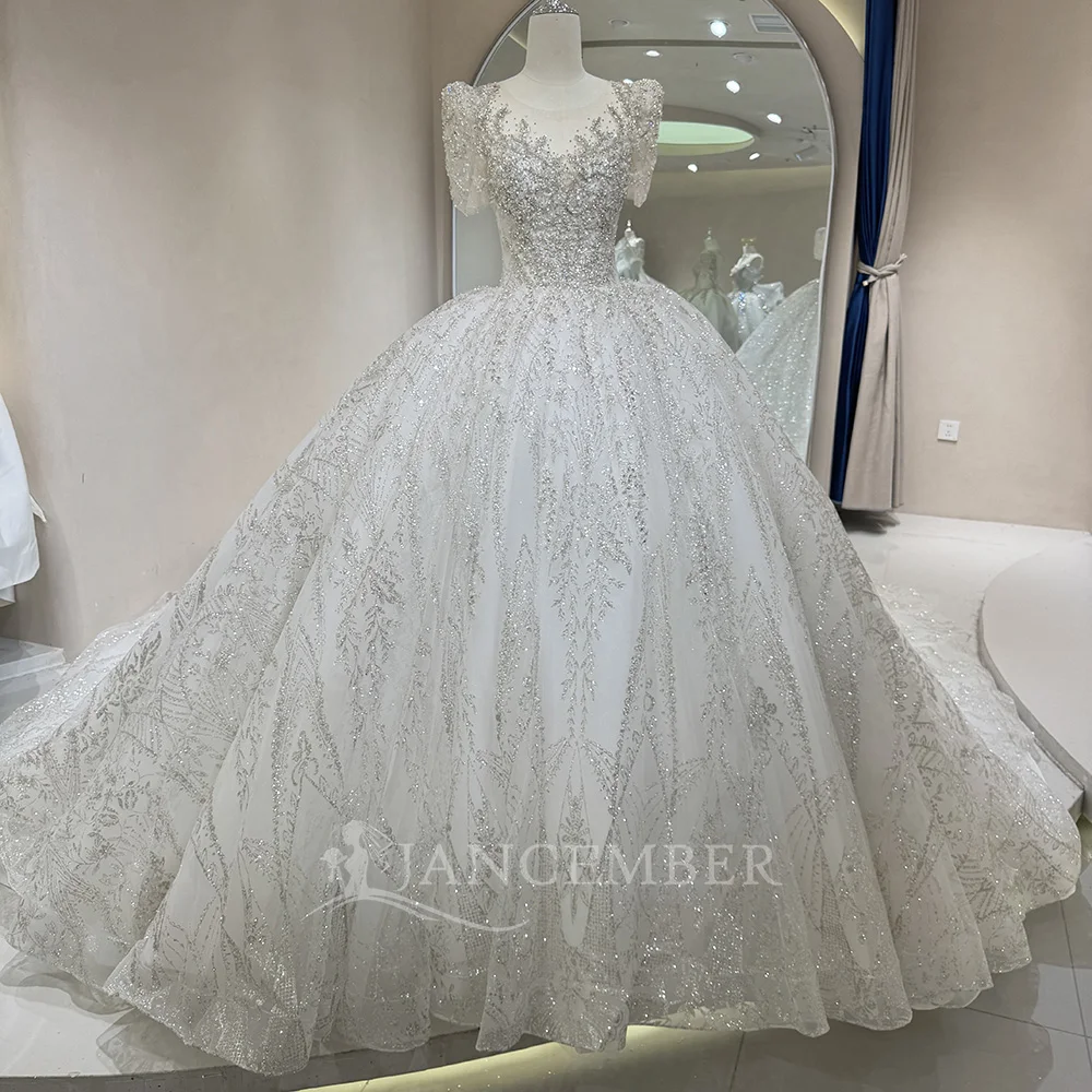 

Customized Luxury Bedad Short Sleeve Winter Wedding Dress 2025 New O Neck Vestido De Noiva For Bride Gown Plus Size Floor Length