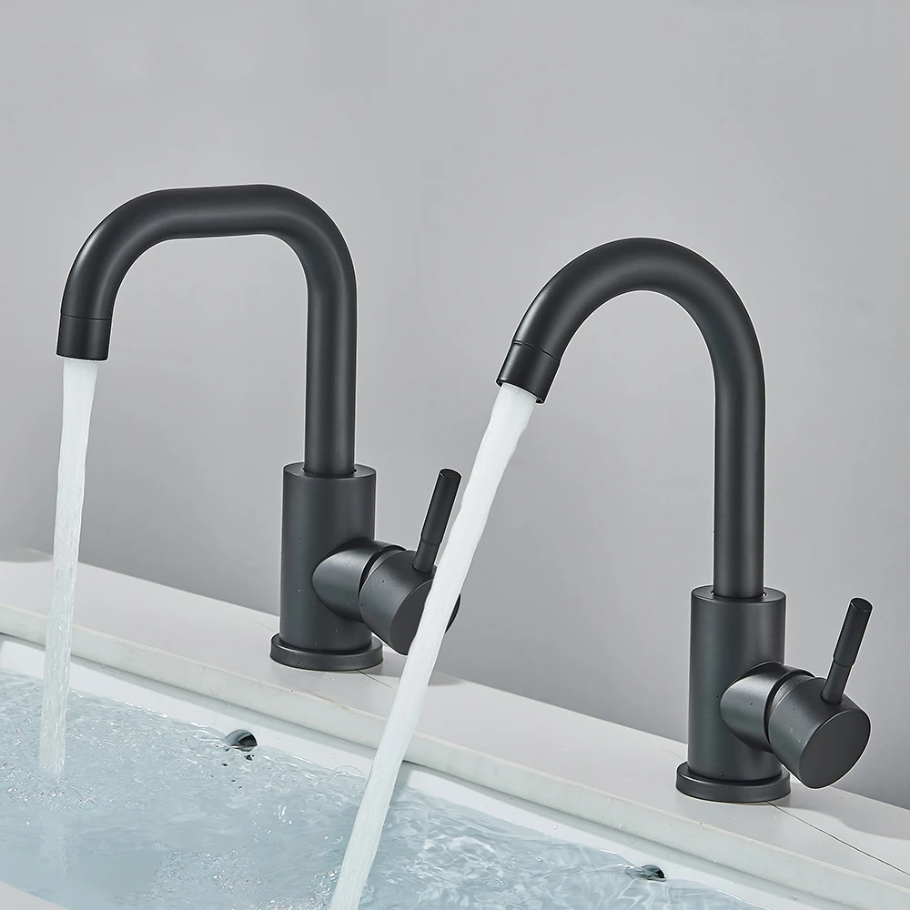 Bad Waschbecken Wasserhahn 304 Edelstahl heiß kalt Wasch mischer Kranhahn 360 Rotation Waschbecken Wasserhähne Einhand, schwarz/weiß