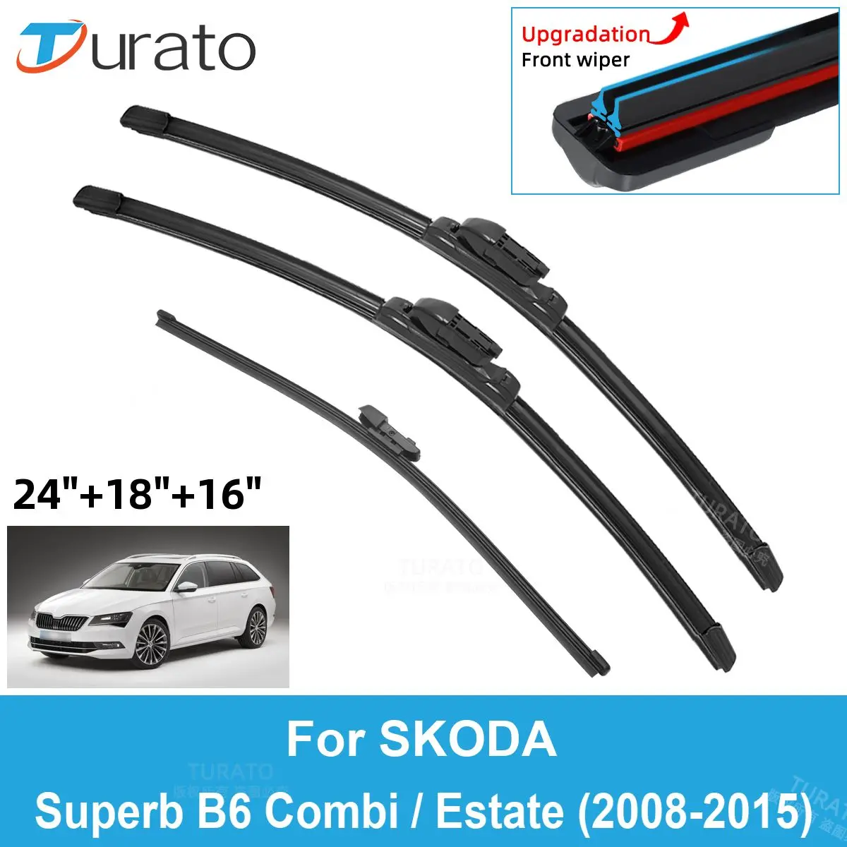 

3PCS Car Wiper Blades for 2008-2015 SKODA Superb B6 Combi / Estate Rear Windshield Wipers Double Rubber Car Accessories 2015