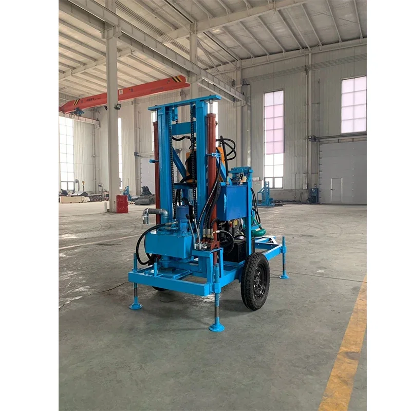 Powerful 32HP Diesel Engine Hydraulic Water Well Drilling Rig Machine With Wheel Trailer