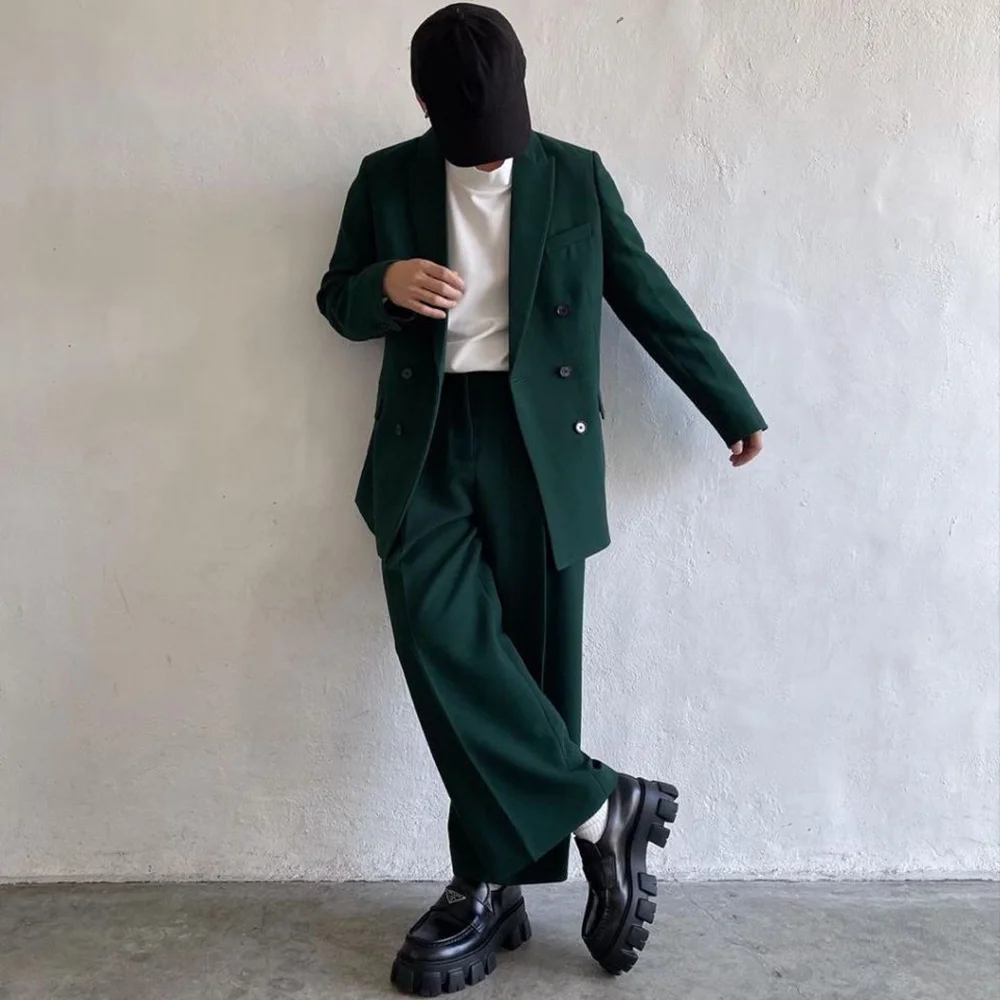 Double Breasted Loose Style Business Casual 2 Pieces Men's Suit Work Commute Social Party Male Clothing