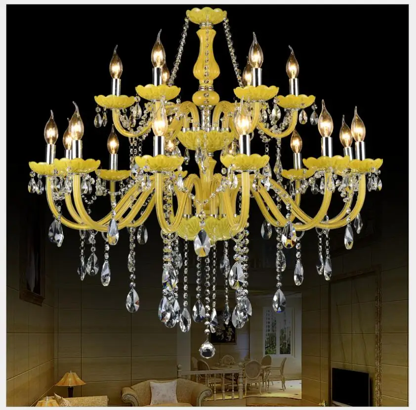 Tiffany Yellow Clear Crystal Chandelier Lustre Crystal Chandelier 18Arms D950mm E14 AC Optional Lustres De Cristal Chandelier
