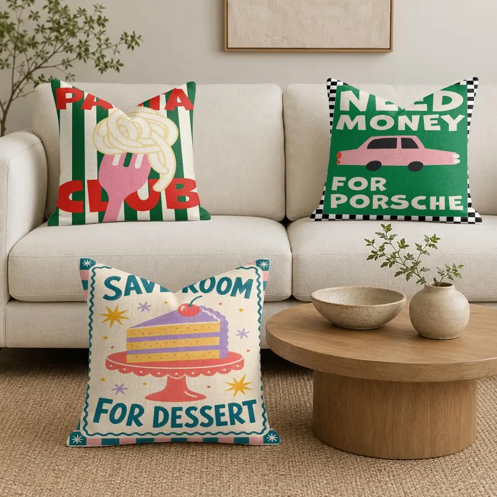 Fun Quote Wall Prints Cushion Cover Natural Linen Organic Fabric Double-Sided Printing Sofa Home Decor Gift Pillow Cover