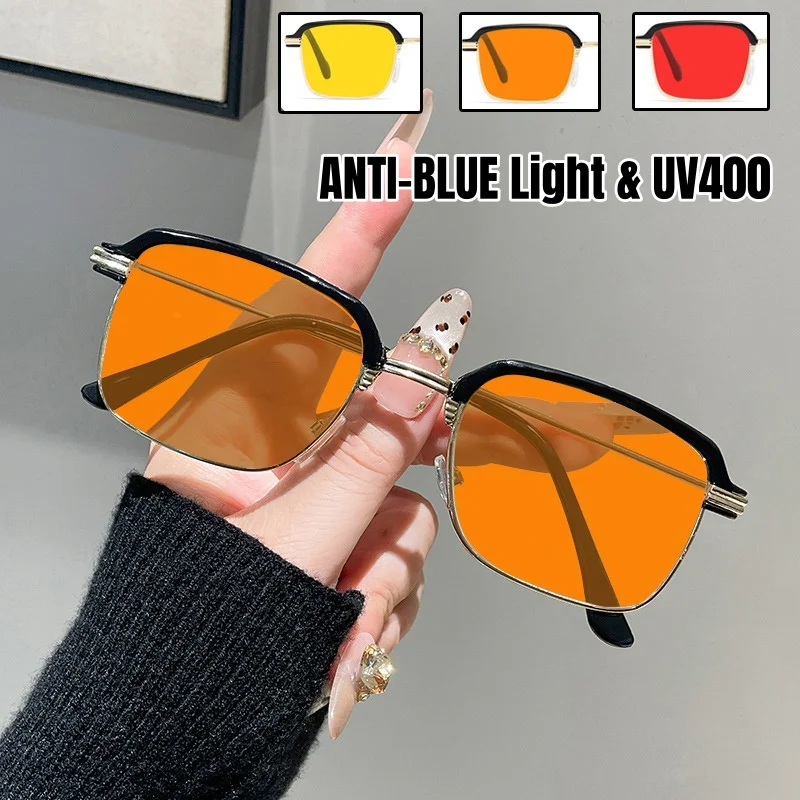 

Red Orange Lenses Blue Light Blocking Glasses Unisex Half Frame Night Vision Eyewear Anti-fatigue Computer Glasses for Men Women