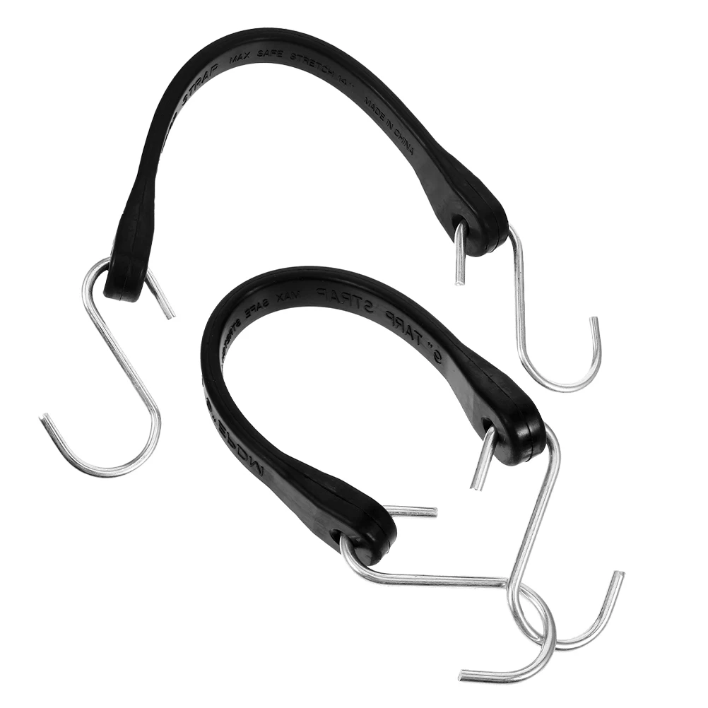 2pcs Heavy Duty Rubber Bungee Cords Metal Hooks Short Tarp Straps For Truck Trailer Rv Cargo Securing Tie Down Strap
