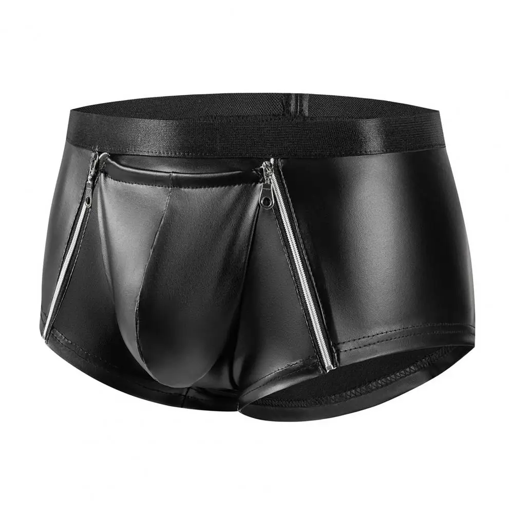 Smooth Men Shorts Panties Men's Double Zipper Underwear Sexy Mid-rise Hot Shorts with Bulge Pouch Smooth Matte Slim Fit for A