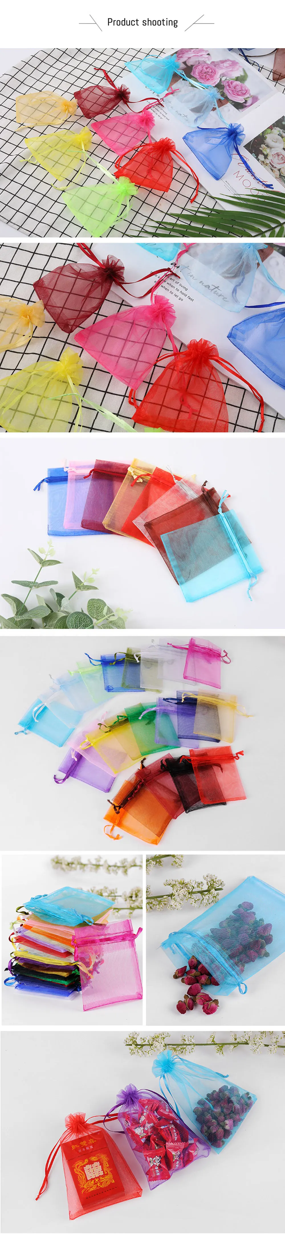 100 Teile/los 7x9 9x12 10x15 13x18CM Organza Beutel Schmuck Tasche hochzeit Party Dekoration Drawable Taschen Geschenk Beutel Schmuck Verpackung – Detail 5
