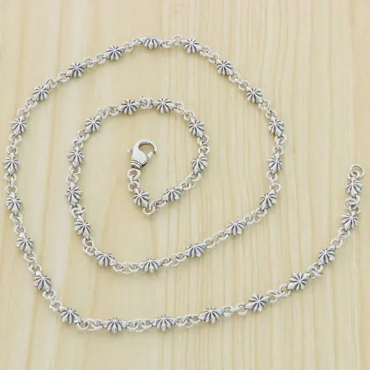 Japanese and Korean Thai Silver Vintage Six Point Star 925 Sterling Silver Necklace Fashion Men's and Women's Silver Chain Match