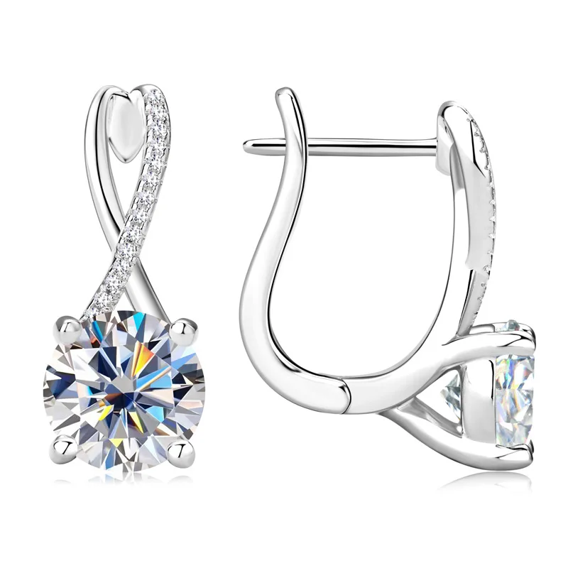 2CT 925 Sterling Silver Moissanite Stud Earrings D VVS1 Sparkling Twist Design For Women