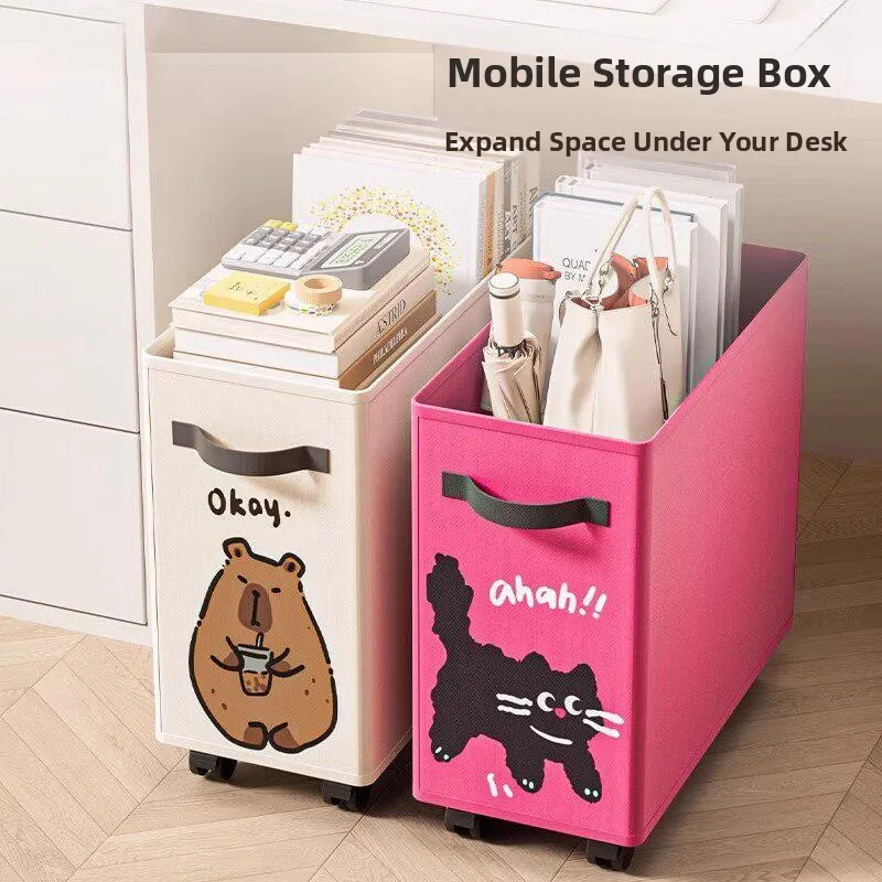 mobile-office-desk-underneath-storage-basket-bookbag-books-dormitory-wheel-cabinet-small-trolley-workstation-moveable-shelf