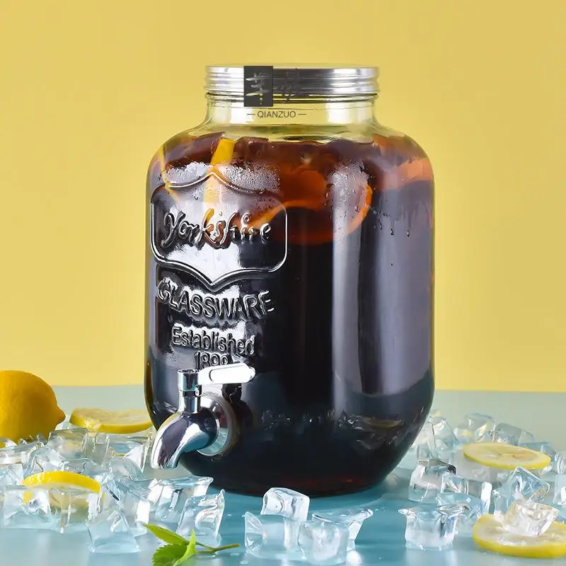 حوض مشروبات زجاجي كبير السعة مع صنبور البيرة التجارية كوكا كولا شاي الفواكه زجاجة تخمير وعاء عصير المشروبات الباردة #1