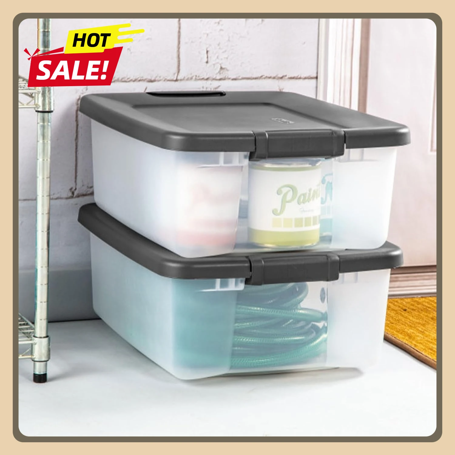 

18 упаковок пластиковых контейнеров для хранения с крышками, 25 квартов, прозрачные контейнеры для полки, серые