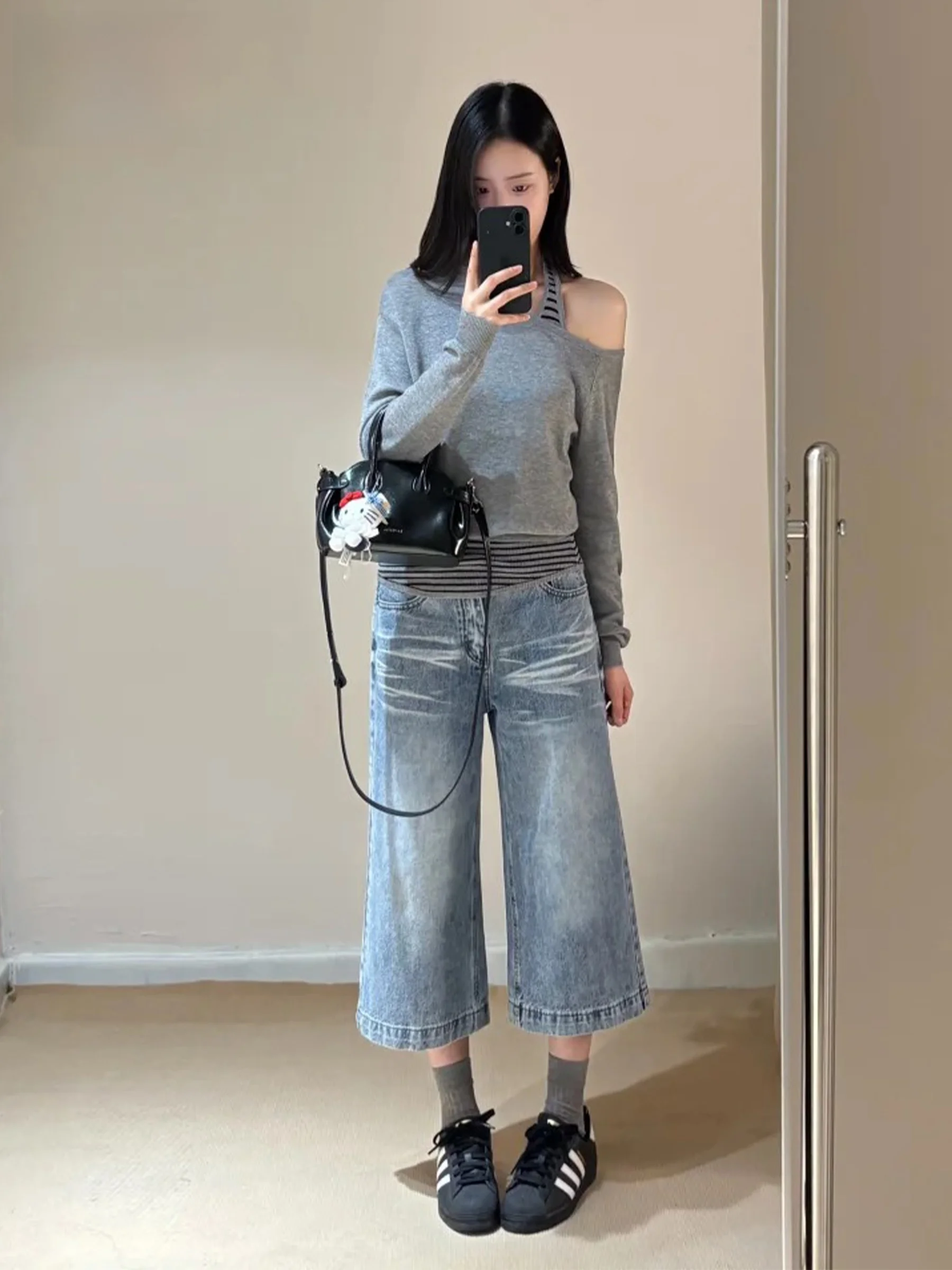 

American Retro Design Loose Straight Leg Jeans Women's Summer New Style Casual High Waist Denim Pants Seven-Five-Length