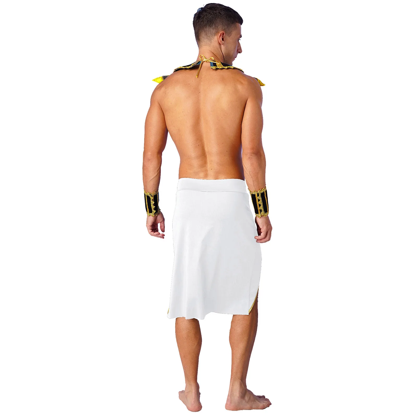 Halloween Egyptian Pharaoh Costumes for Men Carnival Party Prince King Cosplay Skirt with Cuffs Self-tie Collar Wrist Bands