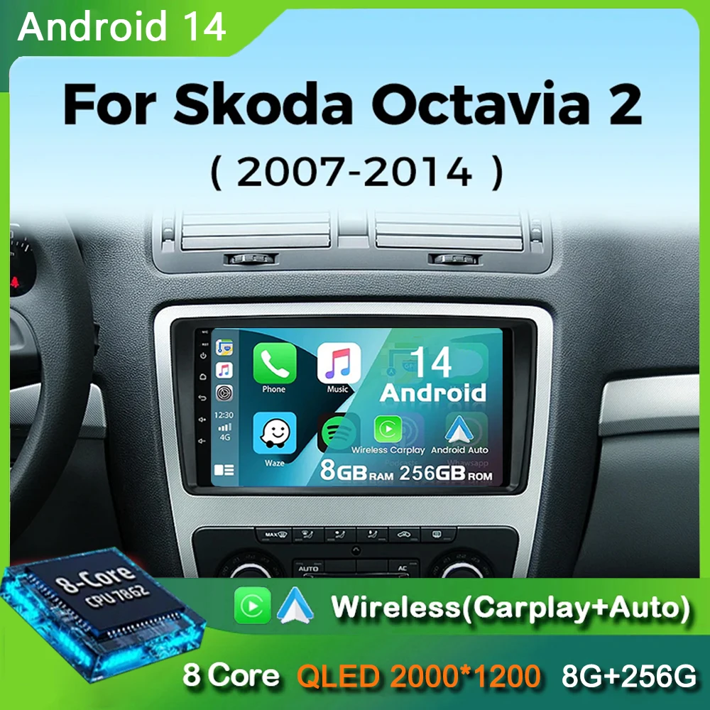 

Android 14 WIFI+4G Stereo Car Radio For SKODA Octavia 2 A5 2007-2014 Multimidia Video Player Auto CarPlay GPS DVD 2Din BT QLED