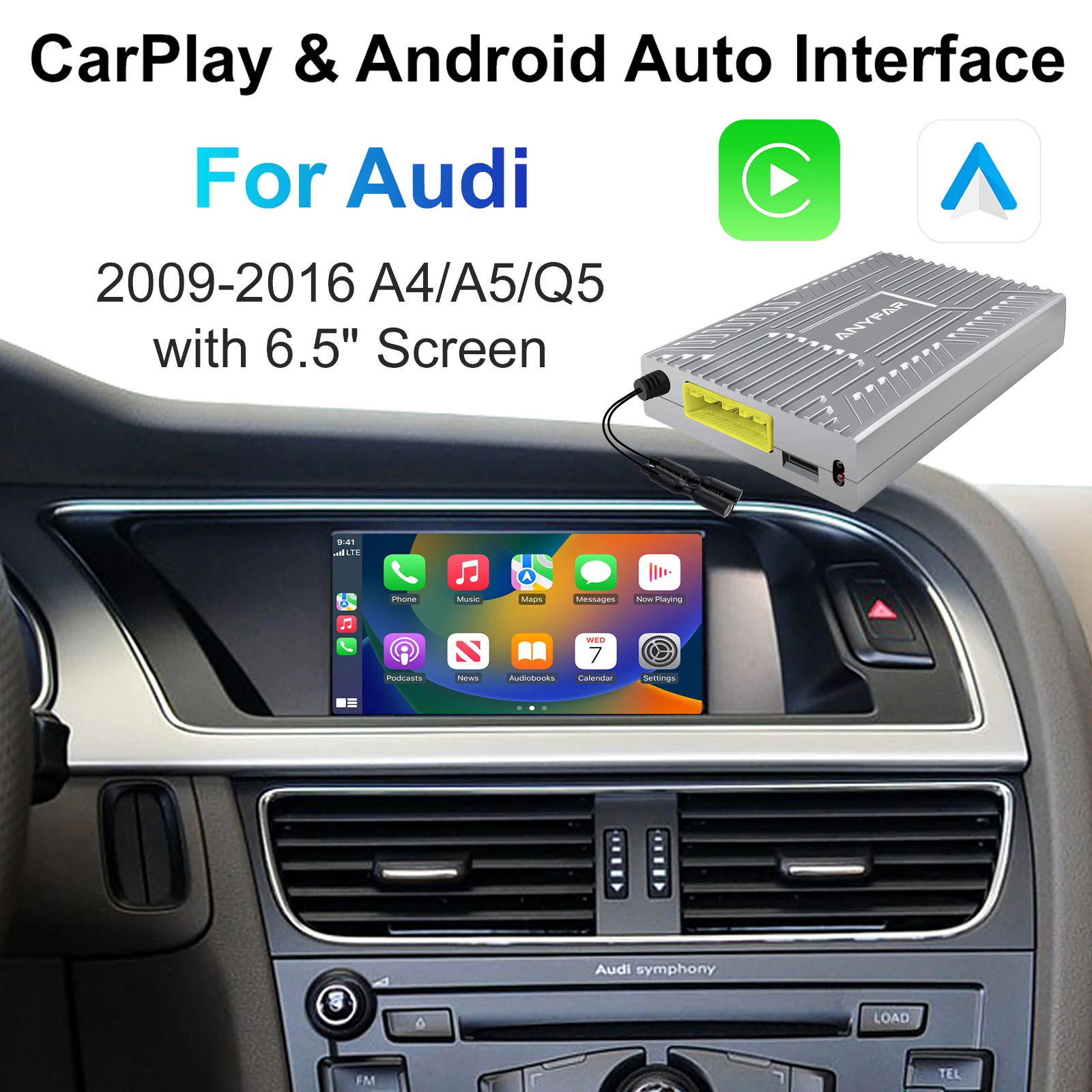 Drahtloses CarPlay Android Auto Retrofit Decoder Box Kit für Audi A4 A5 Q5 2009-2016 MMI 2G System 6,5 Zoll Bildschirm OEM Upgrade