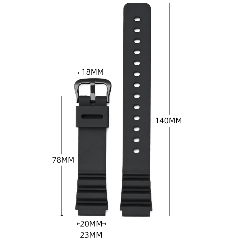 Replacement Belt 18mm TPU Rubber Strap For Casio F-91W A158 A168 W-217H, Black Waterproof Sport Watch Band with Convex Bump
