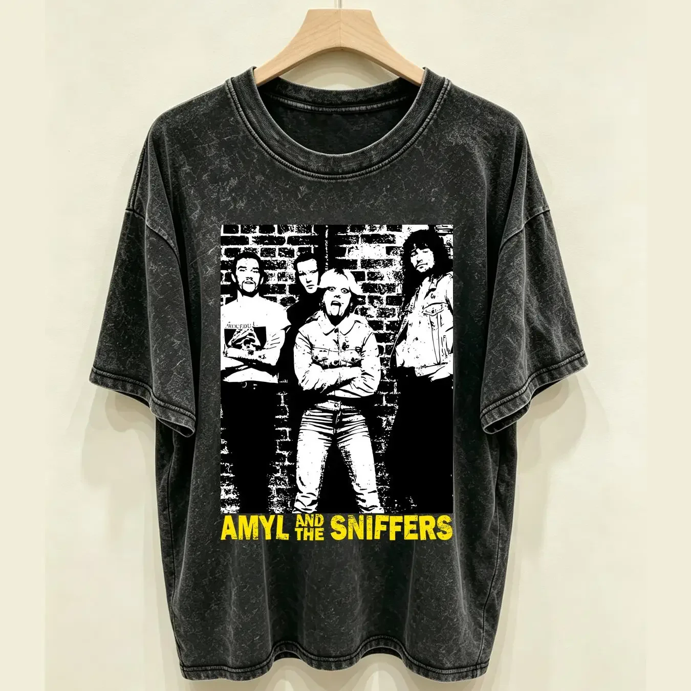 washed T Shirt Vintage Amyl And The Sniffers Black Cotton H54846 long or short sleeves vintage Washed streetwear homme