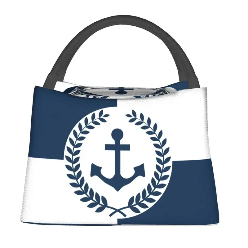 Custom Nautical Anchor Themed Design Insulated Lunch Bag for Camping Travel Sailing Sailor Waterproof Thermal Cooler Lunch Box