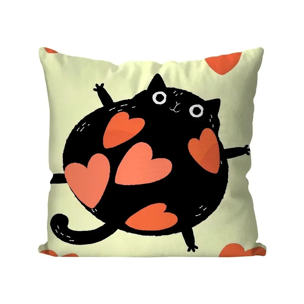 Cute Black Cat Cartoon Peach Skin Cushion Cover Kawaii Kitty Throw Pillowcase for Sofa Living Room Kids Bedroom Decor 40x40cm