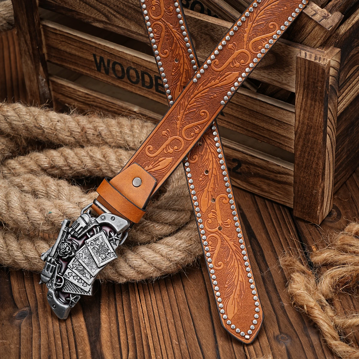 Ein lässiger Retro-Gürtel im Western-Stil für Herren und Damen! PU-Ledergürtel mit Metallschnalle, geeignet für den täglichen Arbeitsgebrauch – Detail 2