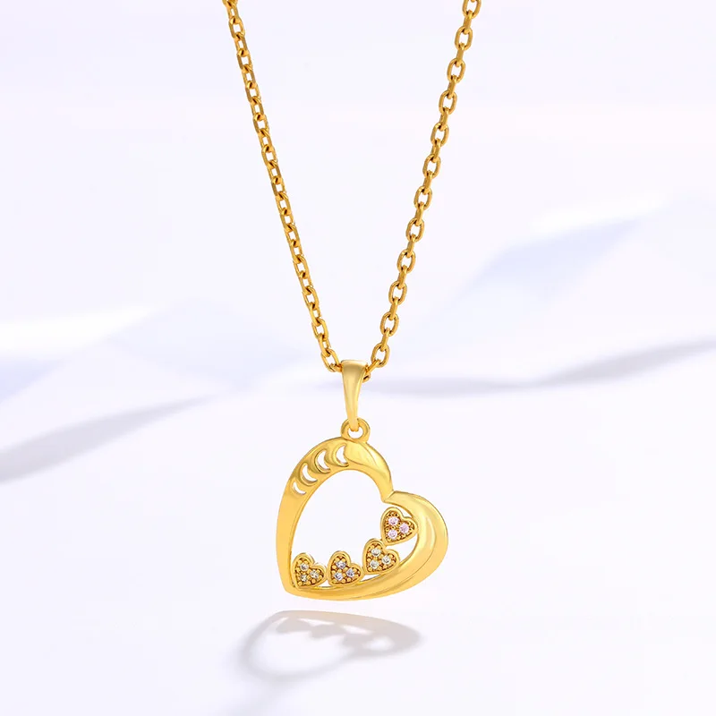 Luxury 24K 9999 Pure Gold real gold Women's Fashion Heart Hollow Pendant Love Pendant Necklace
