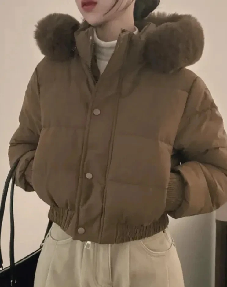 

Autumn Winter Bread Women's Chic Hooded Fce Lined Coat with Fur Collar Long Sve