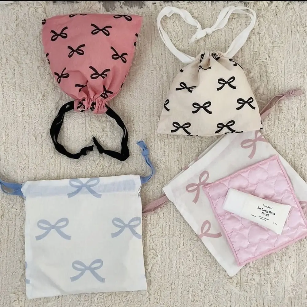 Kawaii Bow Knot Mini Drawstring Bag Reusable Portable Girl's Coin Purse Durable Convenient Cute Bundle Pocket Travel