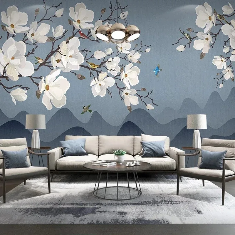 Custom Mural Wall Papers Home Decor New Chinese Style Flower And Bird Living Room Sofa TV Background Wall Painting  Papel De Par