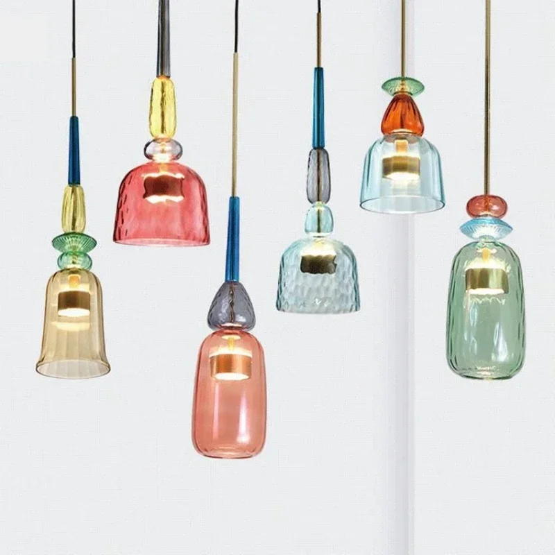 

Nordic Creative Macaron Colored Candy Glass Pendant Lamp Restaurant Bar Children's Room Led Chandelier Modern Home Decor Lights