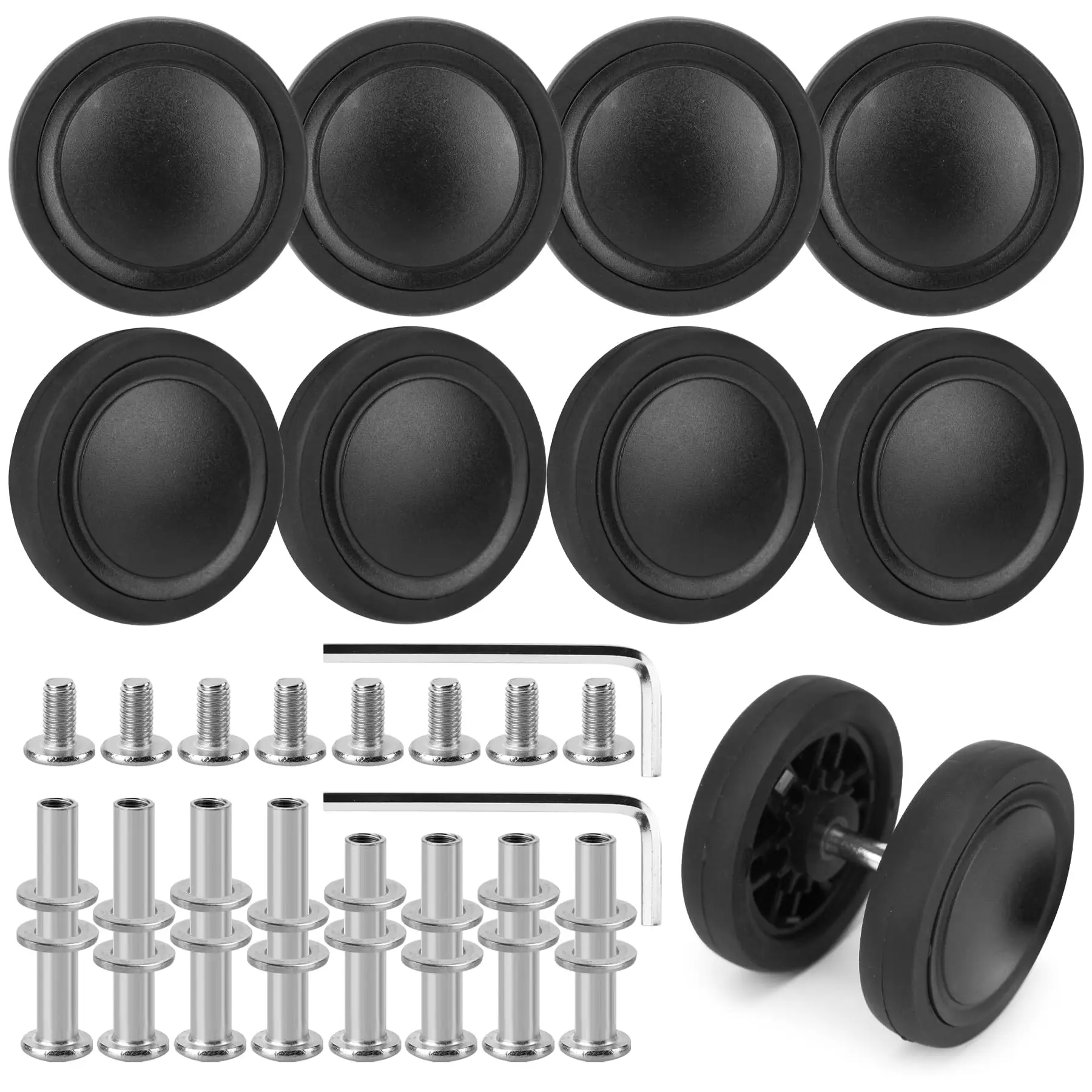 

8Pcs Luggage Replacement Wheels Kit Black Suitcase Repair Wheel w/h Screw Wear-Resistant Trolley Wheel 60mm Axles Caster Parts