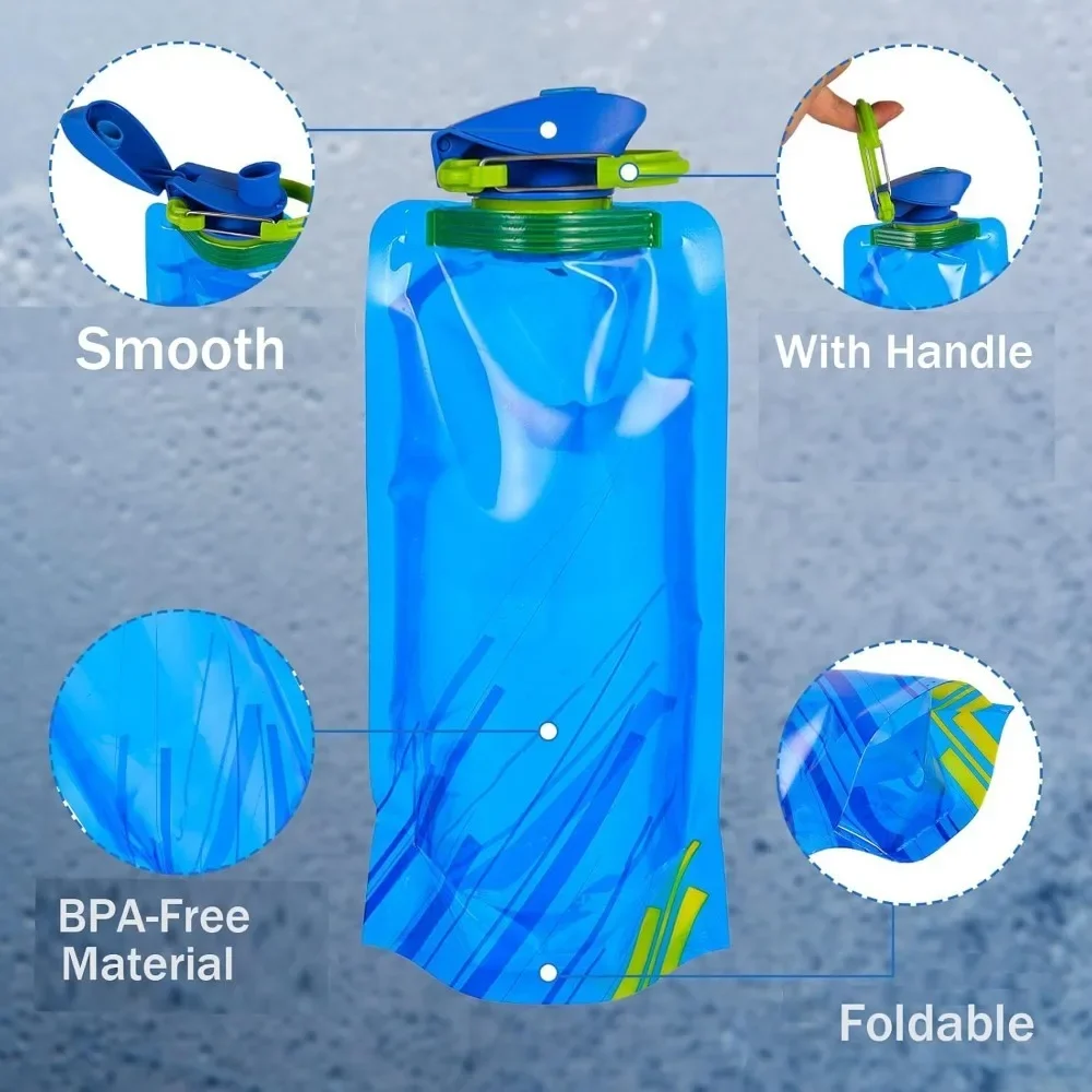 Portable 700ML Foldable WaterBottle Flexible Folding Water Bag Leak Proof Easy Carry for TravelHiking Camping Outdoor Adventures