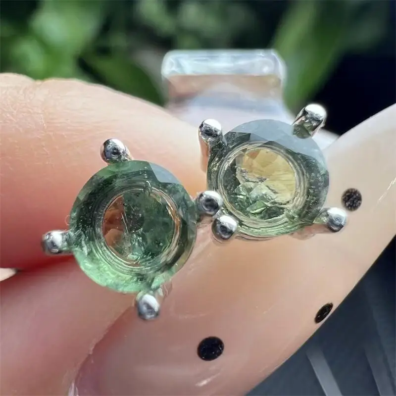 

S925 Natural Czech Meteorite Facet Stud Earrings Sterling Silver Reiki Healing Stone Fashion Jewelry Gift A SET