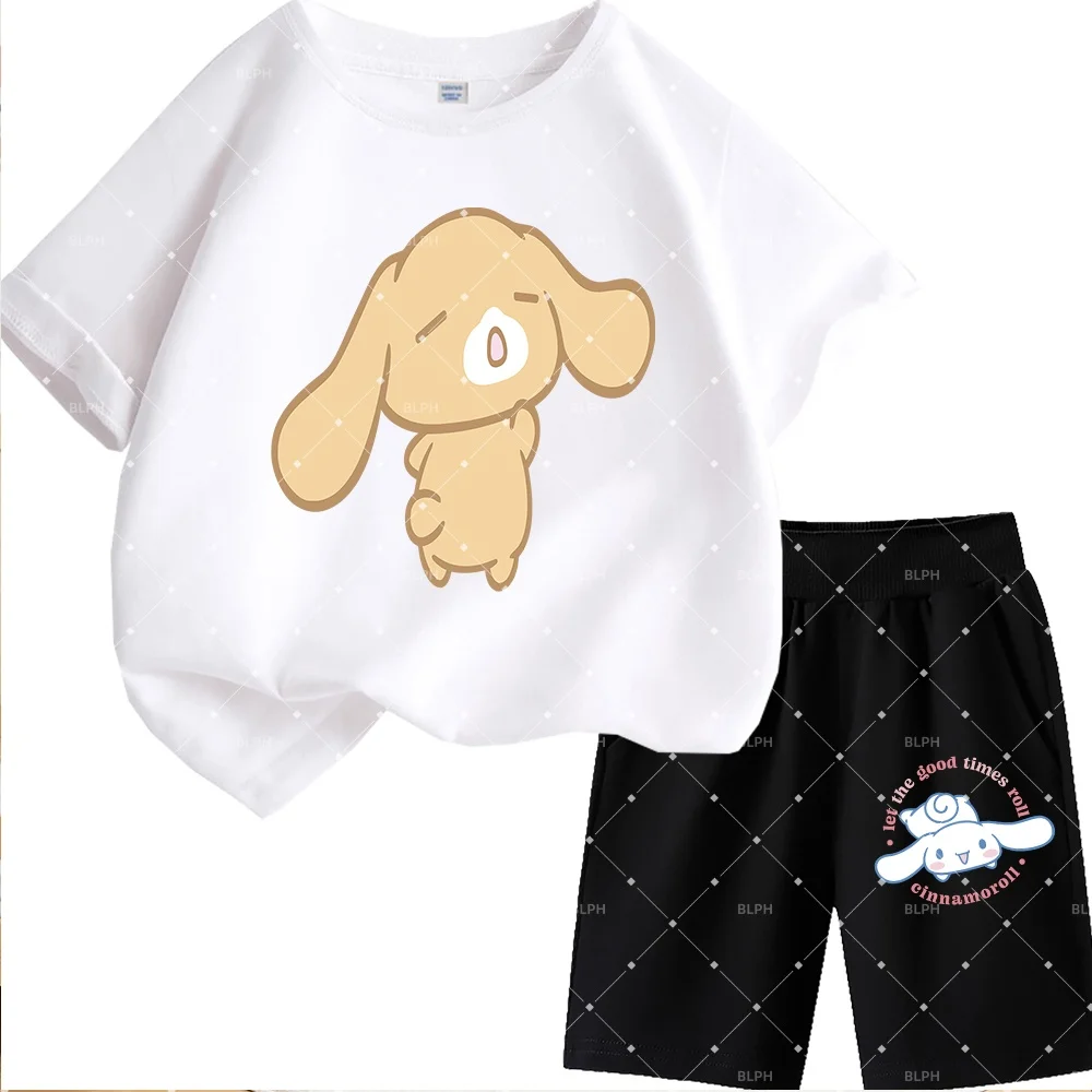 

Милый комплект детских футболок с принтом Sanrio Cinnamoroll, мягкие хлопковые топы с короткими рукавами для мальчиков и девочек, очаровательная футболка с мультяшным рисунком