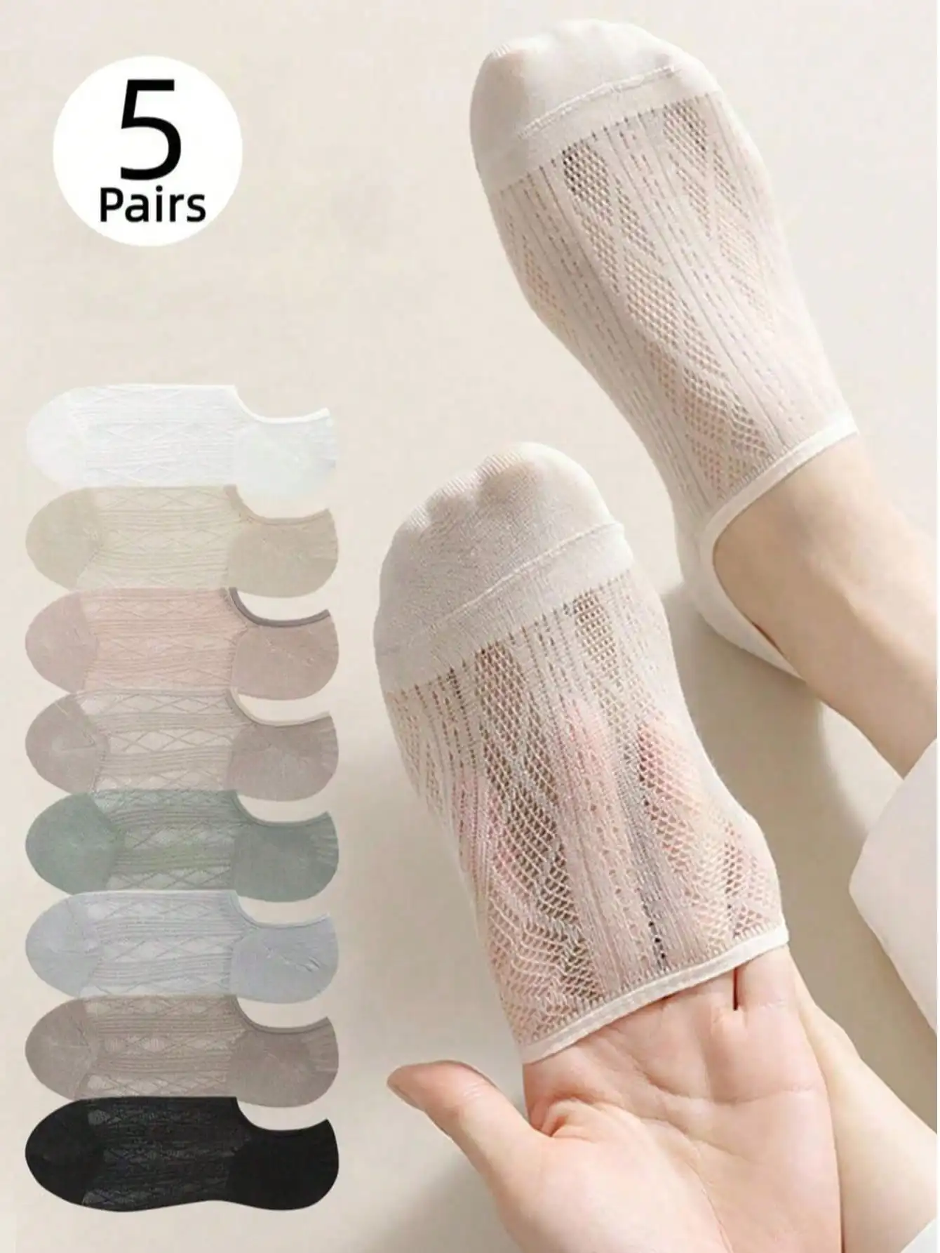 

5 Pairs Women's Transparent Invisible Socks, Comfortable & Breathable, Random Colors, Suitable For Spring And Summer