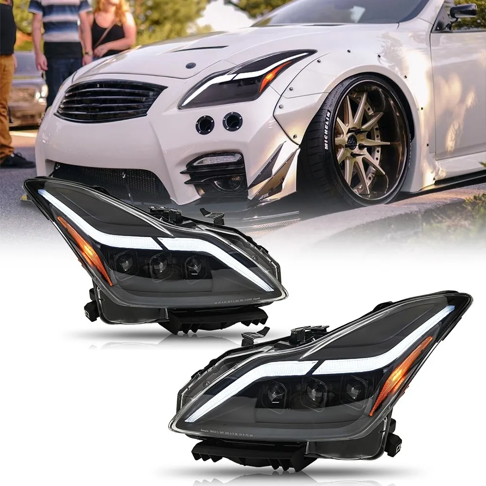 

Triple Projector LED Headlights Assembly For 2008-2015 G37 / Q60 Coupe DRL Headlamps Pair