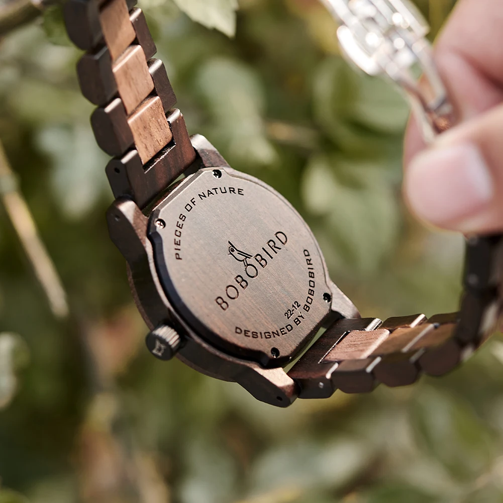 นาฬิกาข้อมือผู้ชาย BOBOBIRD แบบไม้ ควอตซ์ สลักชื่อได้  พร้อมโลโก้แบรนด์ส่วนตัว  พร้อมเข็มนาฬิกาเรืองแสง  ของขวัญ  ดรอปชิปปิ้ง