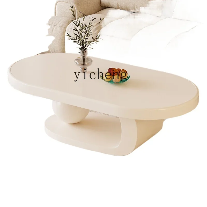 

Oval Solid Wood Tea Table Small Apartment Living Room Home Cream Style Creative High-Grade Tea Table