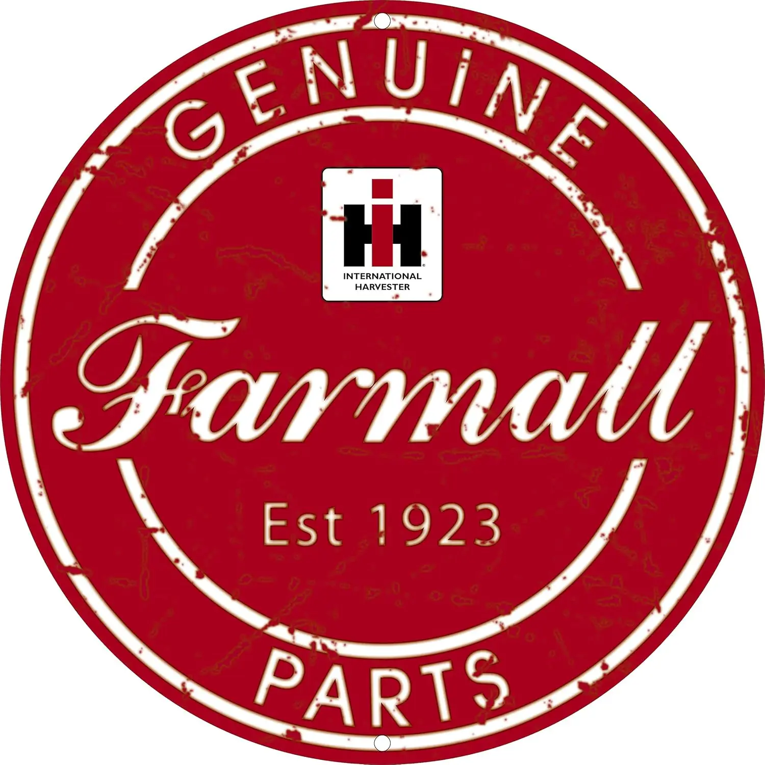 Farmall IH Genuine Parts Dealer Round Tin Sign, Red