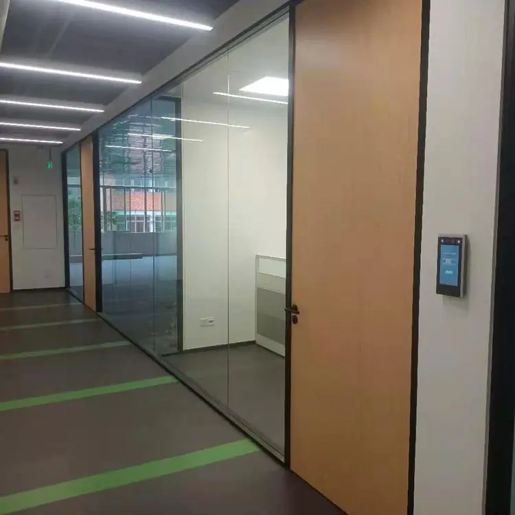 Office Furniture Semi-automatic Aluminum Frame Soundproof Office Wall Glass Partition