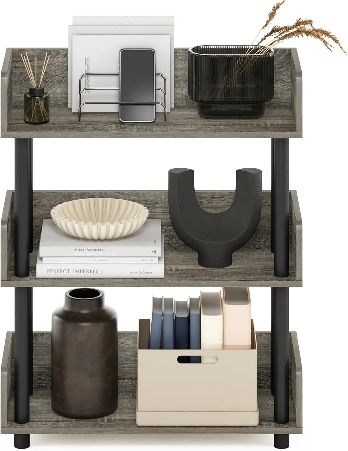 3-Tier Open Storage Shelf with Rounded Corners, Ideal for Living Room and Home Office Organization