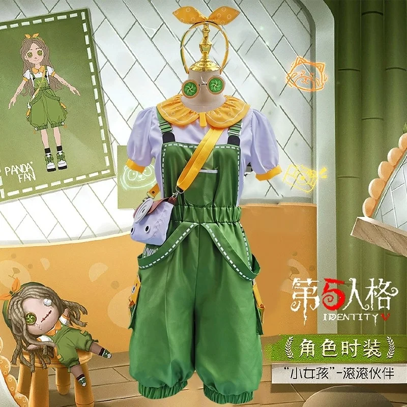 

Game Identity V Little Girl Cosplay Costume Wig Jumpsuit Rompers Glasses Survivalist Gardener Panda Memory Eurydice Green Suit