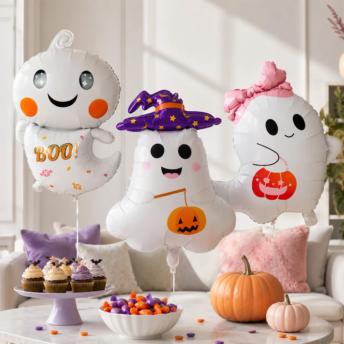 3/6-teiliges Halloween-Geister-Folienballon-Set, perfekt für Halloween, Geburtstage und lustige Partys
