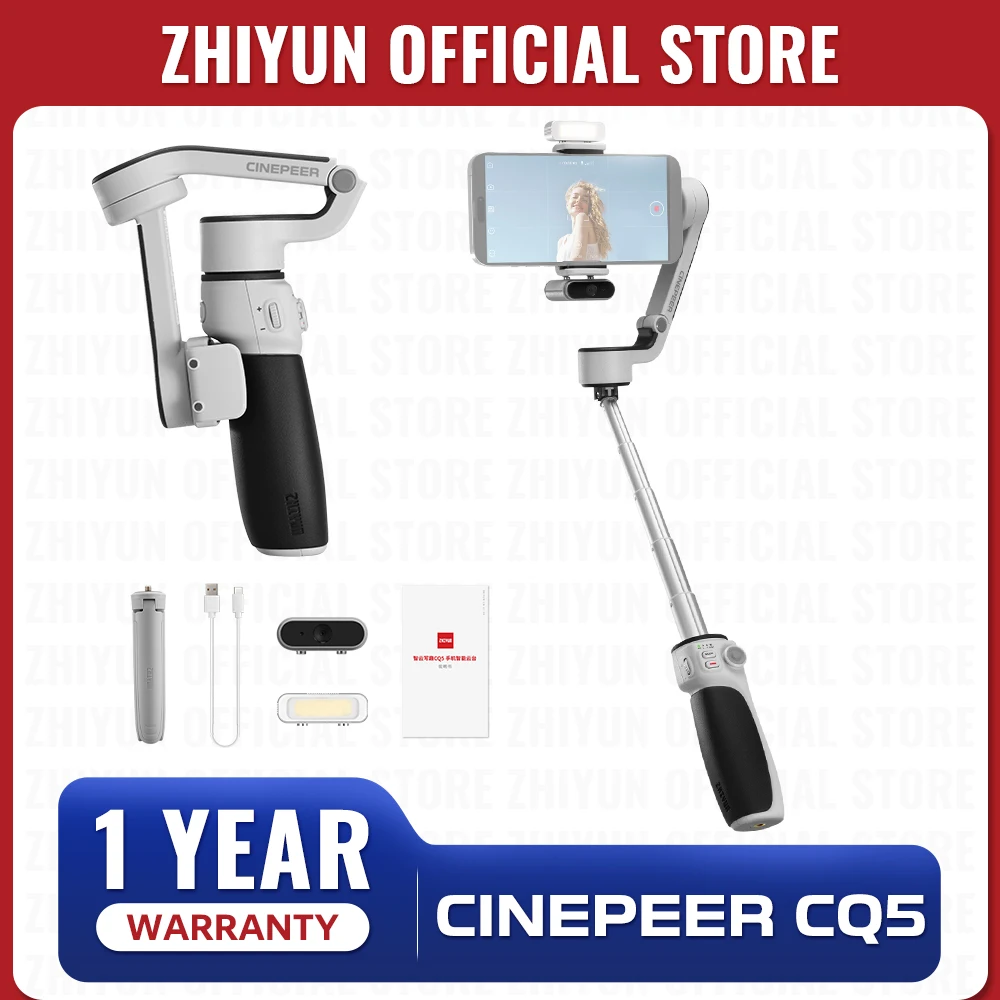 

ZHIYUN Official CINEPEER CQ5 3-Axis Phone Gimbal equipped with AI Face Tracking and Fill Light for iPhone 16 Android Smartphone