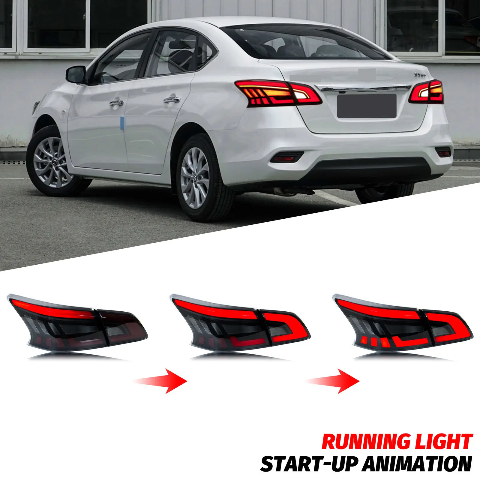 مجموعة مصابيح خلفية LED لنيسان سنترا 2013-2019 B17 الرسوم المتحركة الديناميكية متتابعة بدوره إشارة مجموعة المصابيح الخلفية السوداء #3